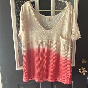 We The Free/free people  Pink and White Ombre Short Sleeve Top